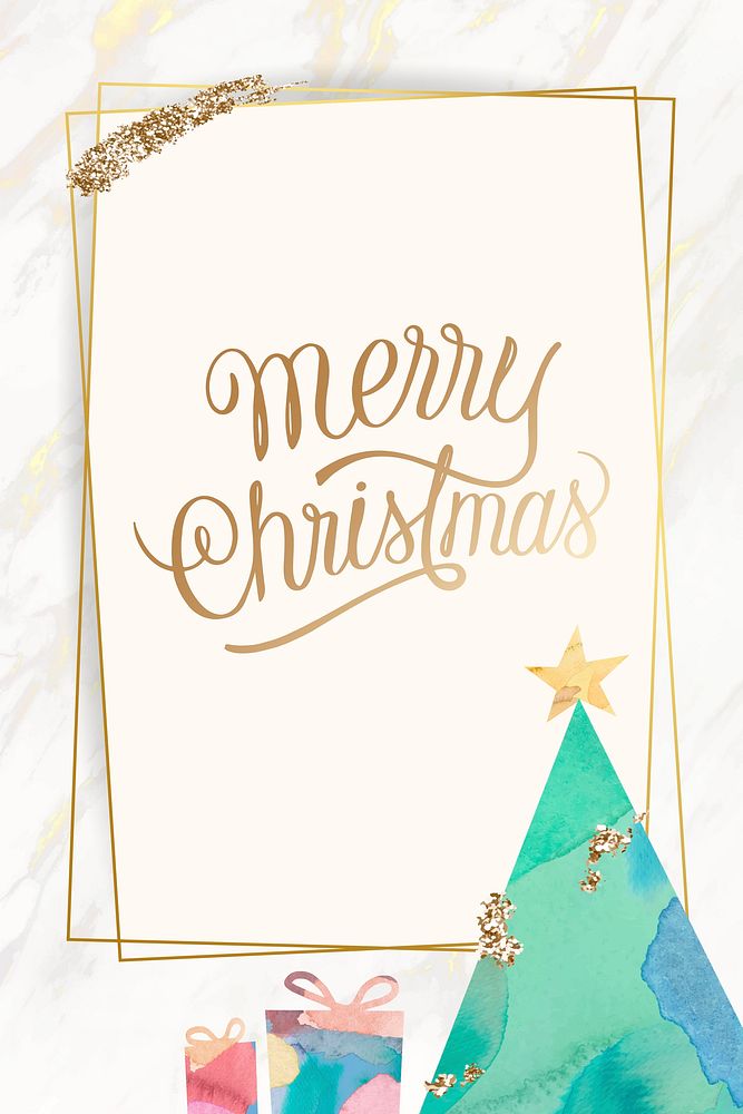 Gold frame with Christmas tree pattern background vector