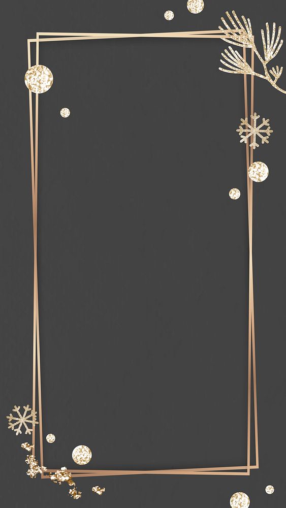 Shimmery botanical gold frame on black mobile phone wallpaper vector