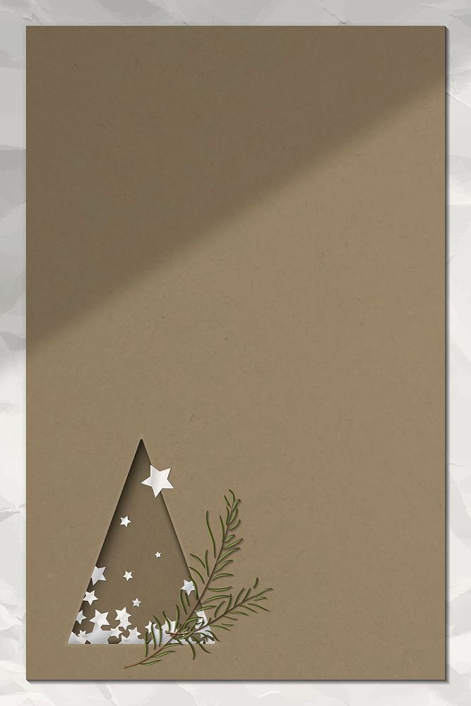 Paper cut Christmas tree with leaves greeting card design vector