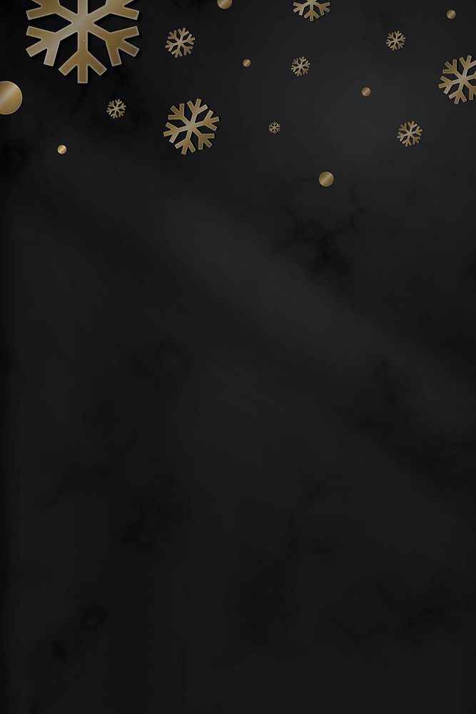 Gold snowflakes on black background mobile phone wallpaper vector