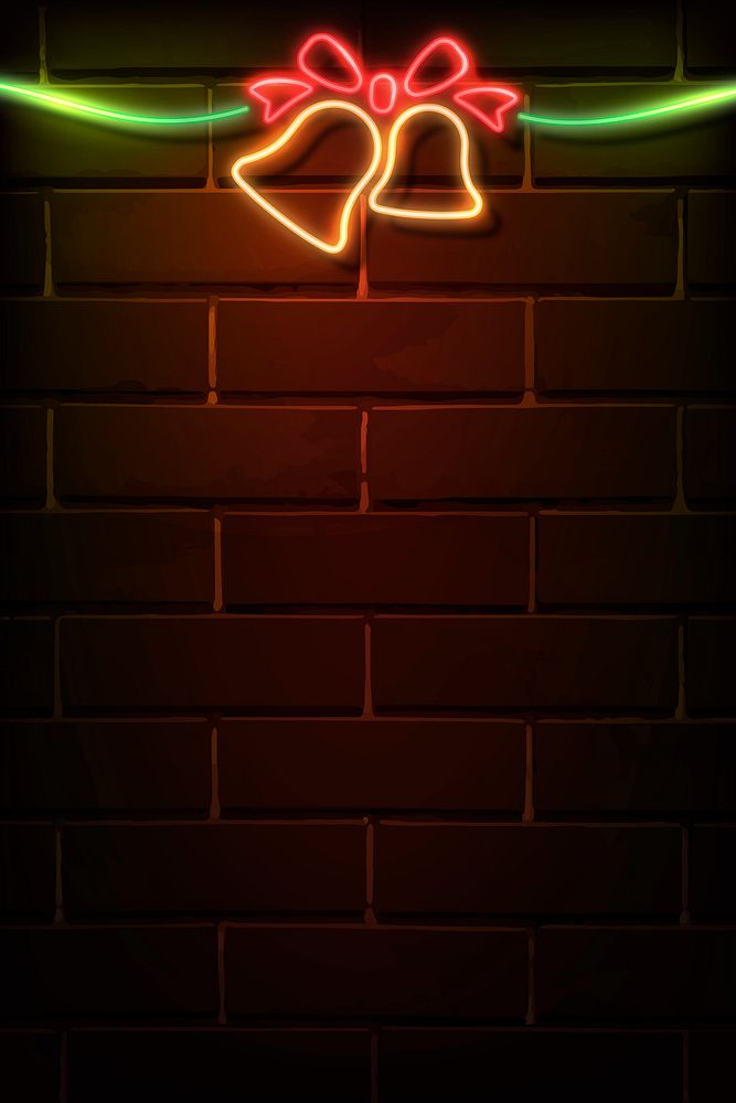Christmas bell neon sign on a dark brick wall vector