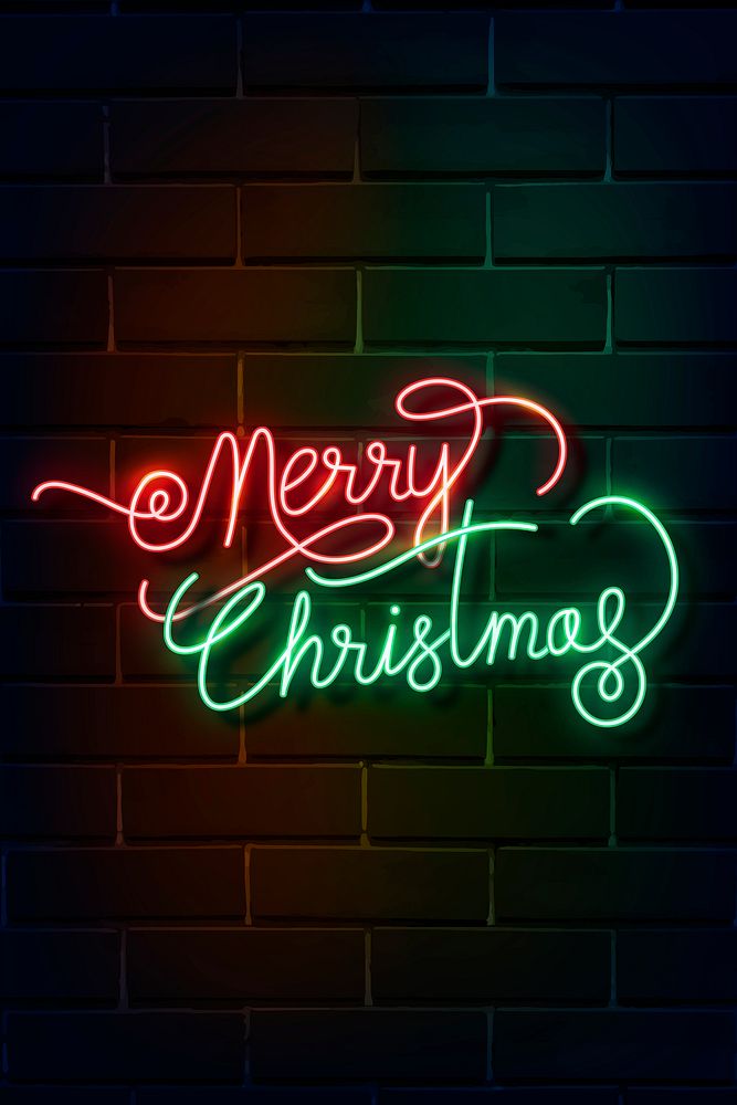 Merry Christmas neon sign on a dark brick wall vector
