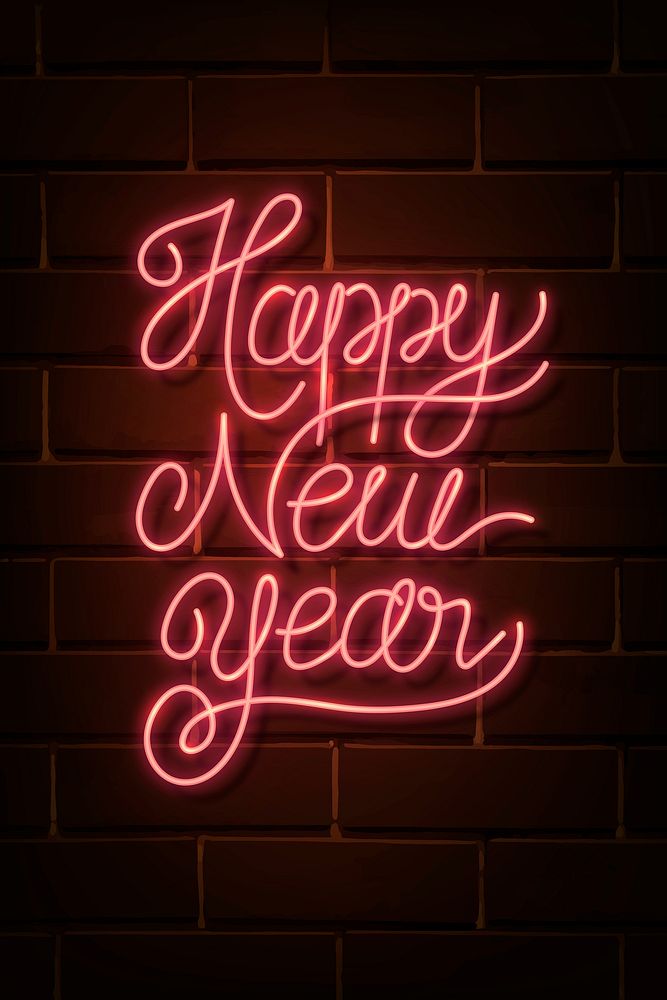 Neon bright happy new year sign