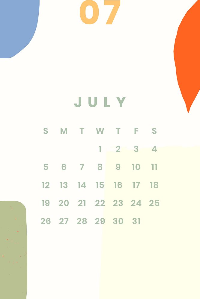 Colorful July calendar 2020 vector | Premium Vector - rawpixel