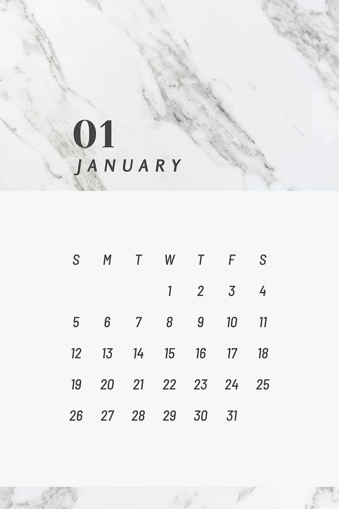 Black and white January calendar 2020 vector