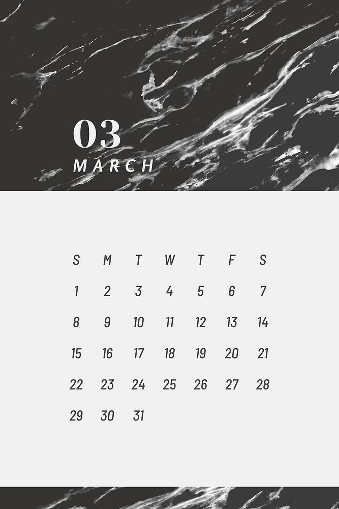 Black and white March calendar 2020 vector