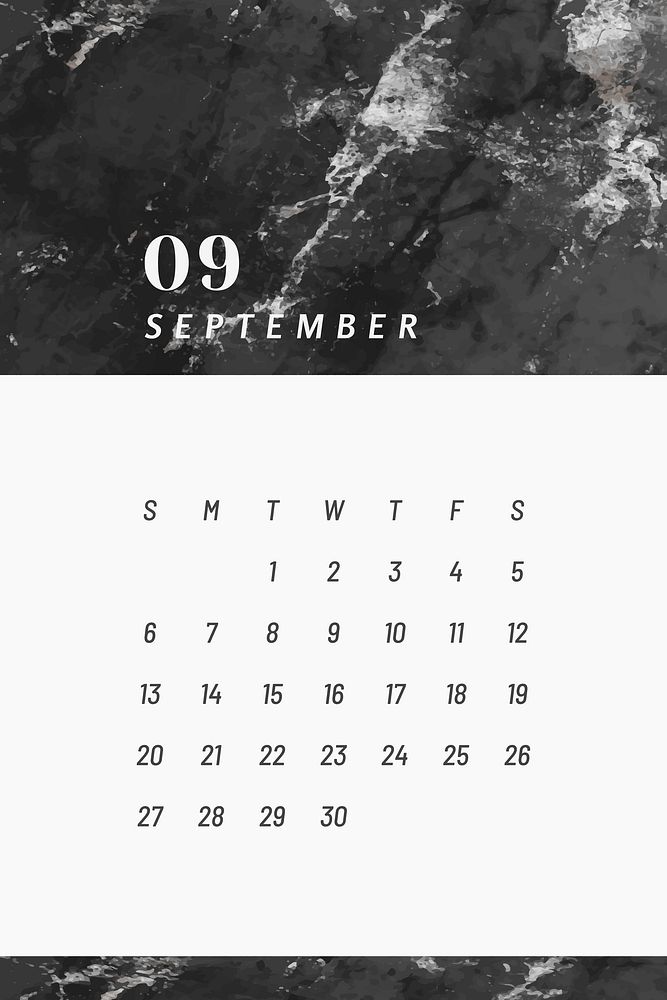 Black and white September calendar 2020 vector