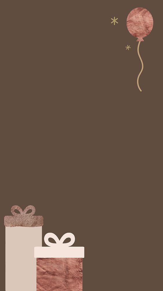New Year gift boxes and balloon frame design on brown background mobile phone wallpaper