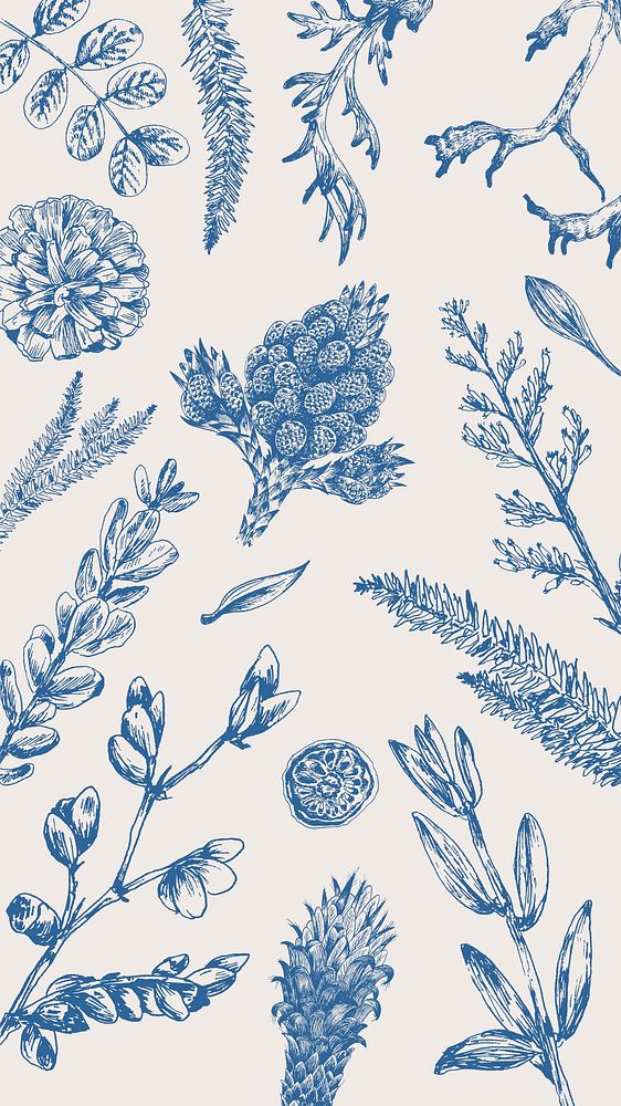 Blue floral pattern mobile phone wallpaper vector