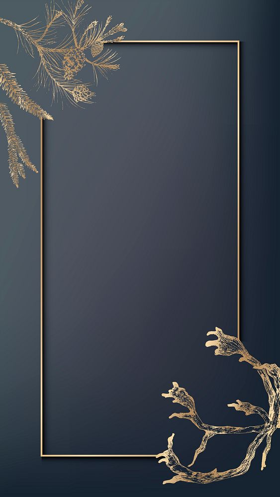 Gold frame decorated with antlers mobile phone wallpaper vector