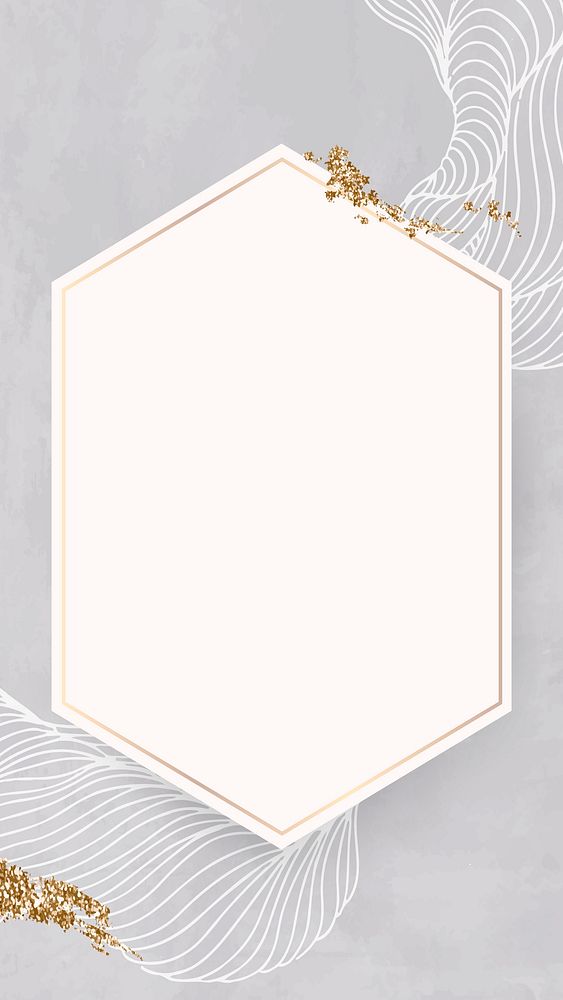 Golden glittery hexagon frame mobile phone wallpaper vector
