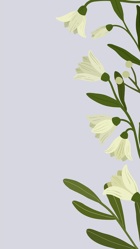 White botanical copy space on a purple phone background vector