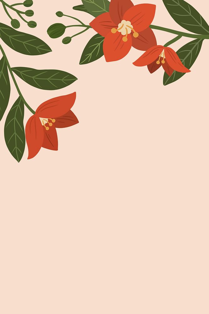 Botanical red flower copy space on a peach background illustration