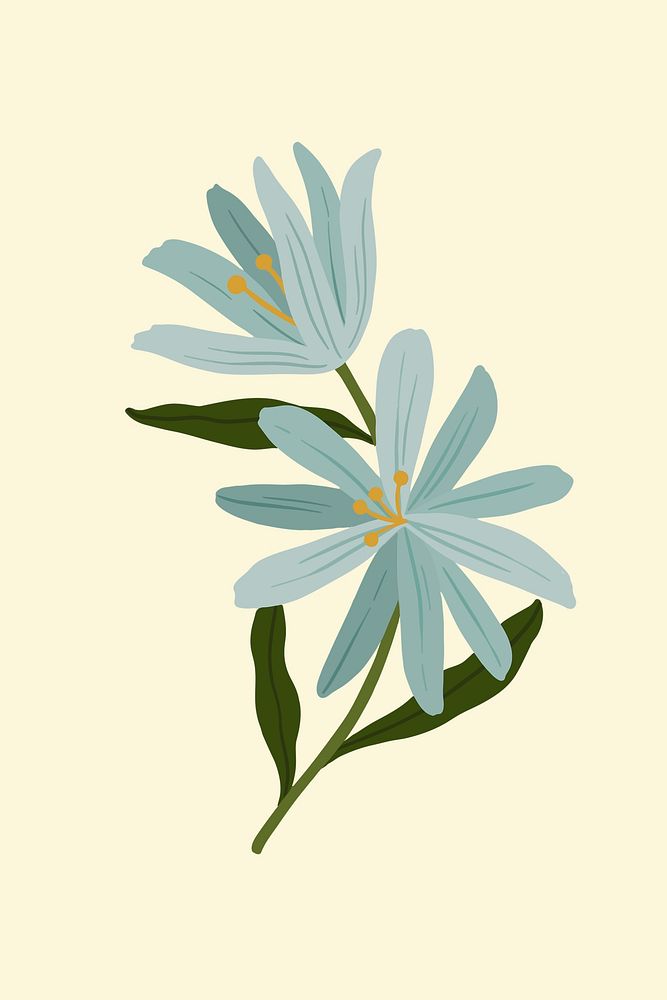 Blue botanical on a creamy background illustration