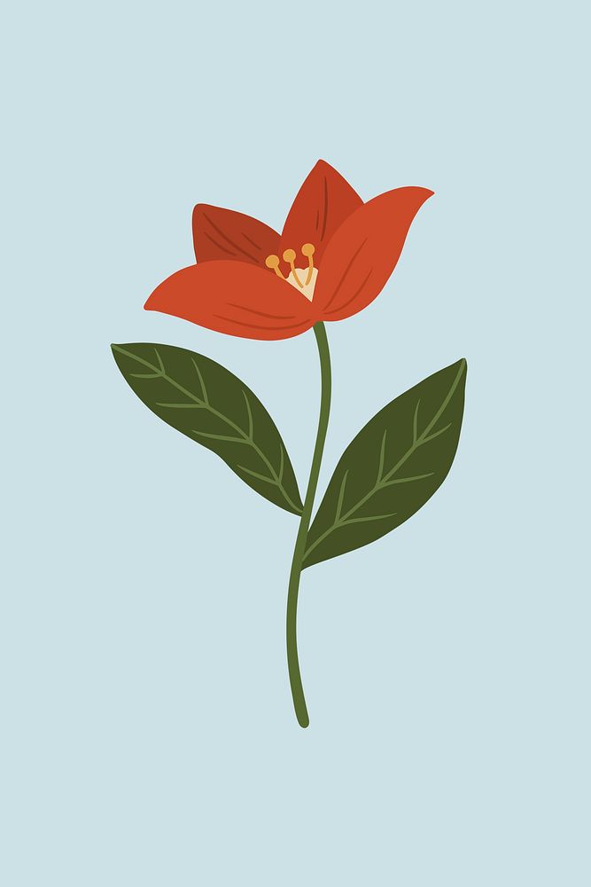 Red botanical on a blue background illustration
