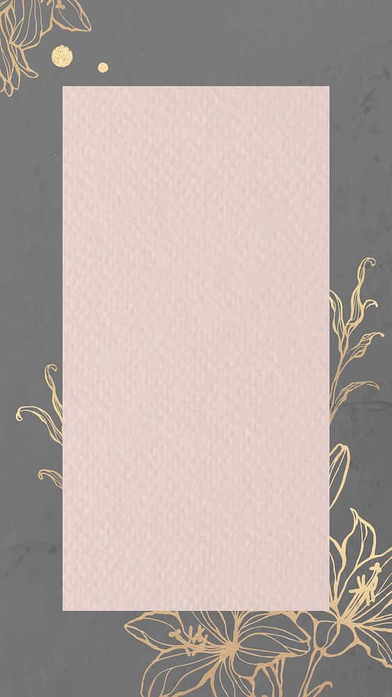 Rectangle pink paper on gold floral background mobile phone wallpaper vector