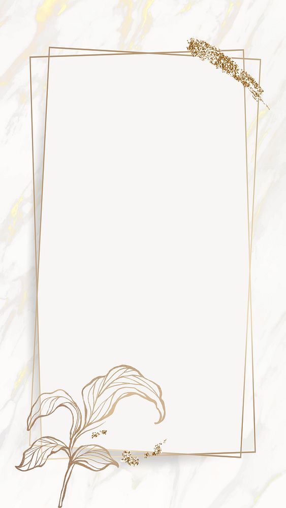Gold leaves frame with brush stoke mobile phone wallpaper vector
