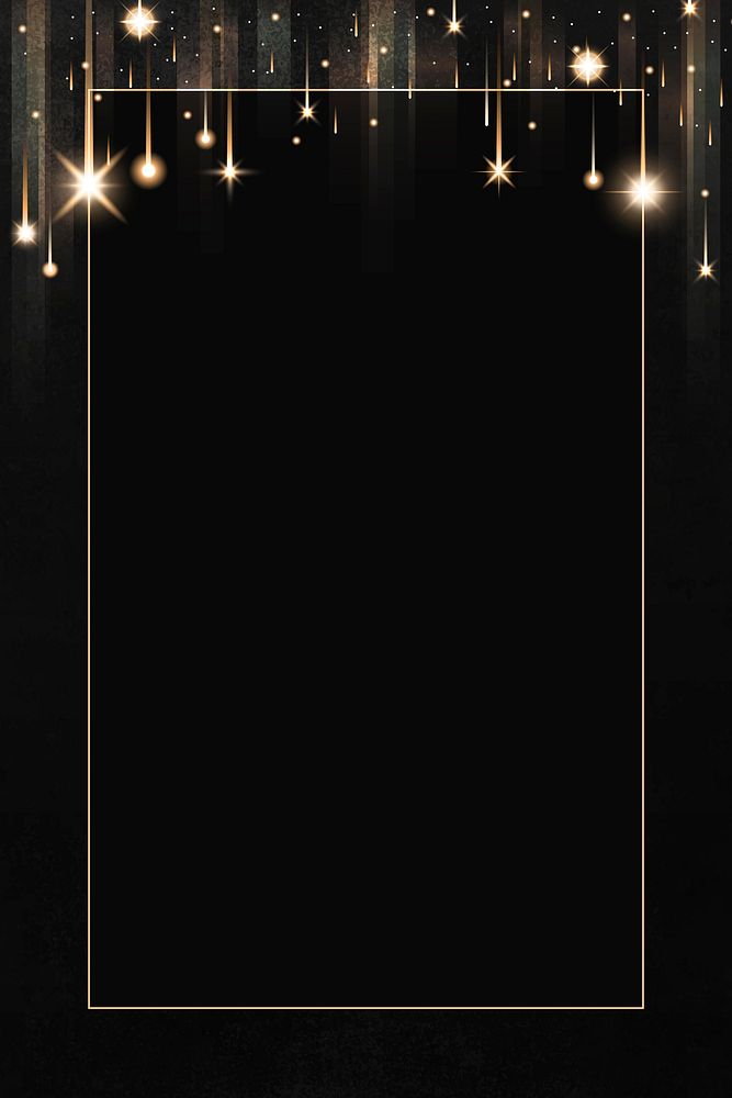 Rectangle gold frame with sparkle patterned on black background illustration