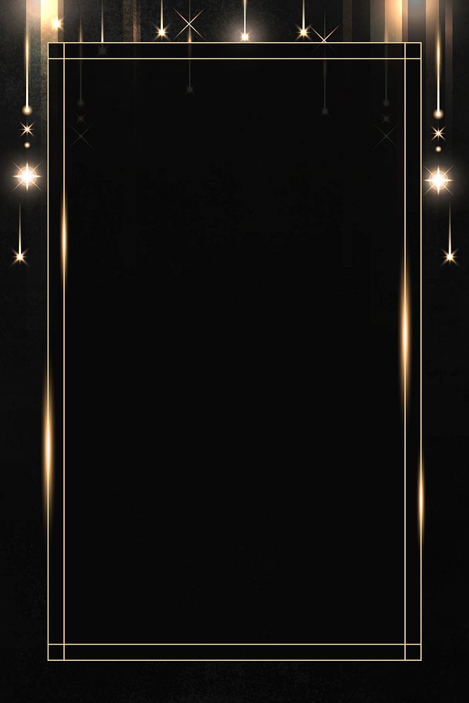 Rectangle gold frame with sparkle patterned on black background illustration