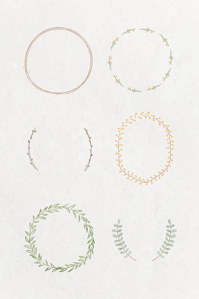 Leafy frame set on beige background illustration