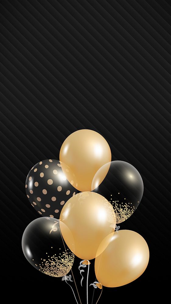 Black iPhone wallpaper, gold festive balloons
