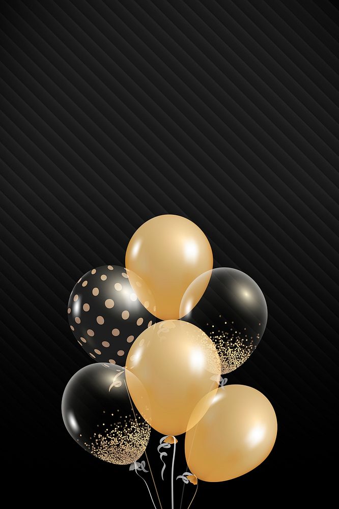 Elegant golden black balloons psd in black background