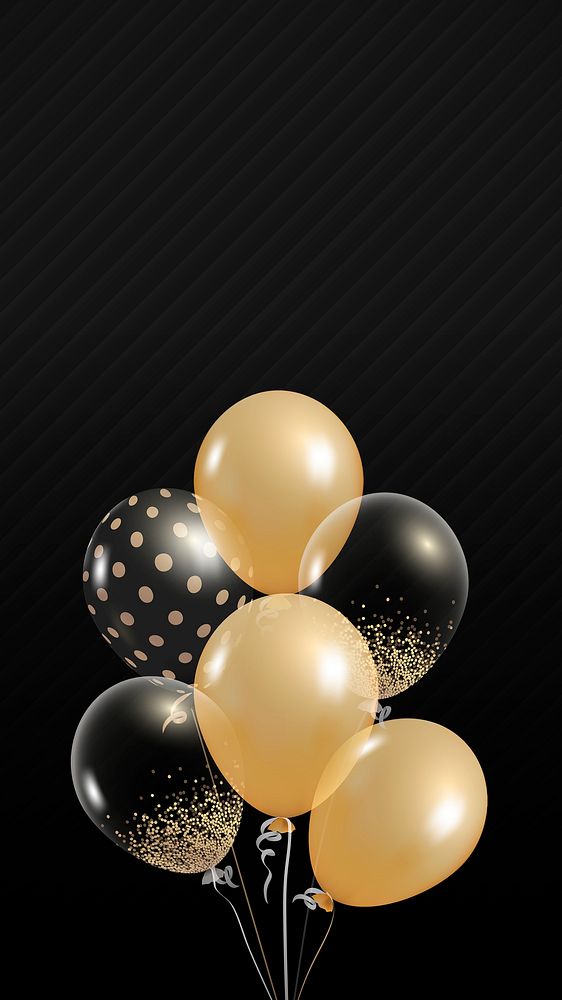 Festive golden black balloons psd in black wallpaper