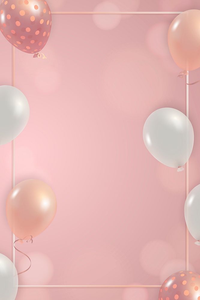 Girly birthday balloons frame psd