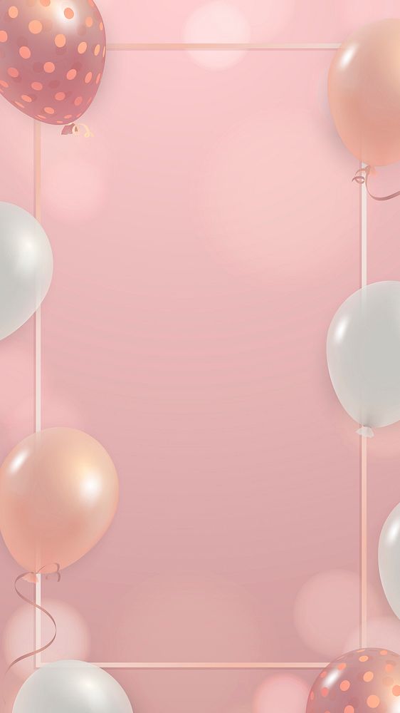 Pink birthday party balloons frame
