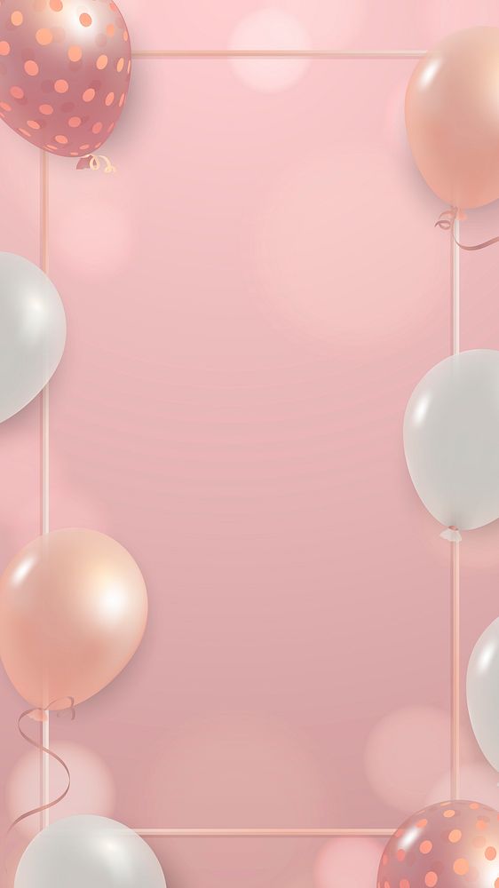White and pink balloons frame design mobile phone wallpaper vector