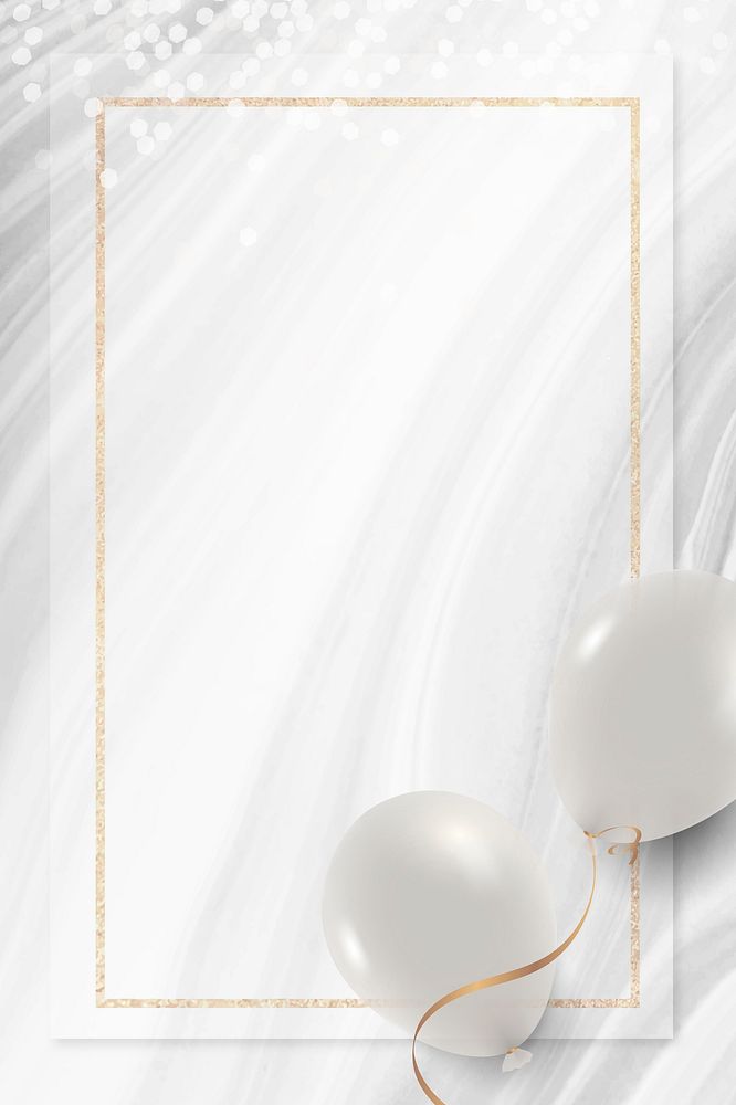 Pearl white balloons frame with marble background