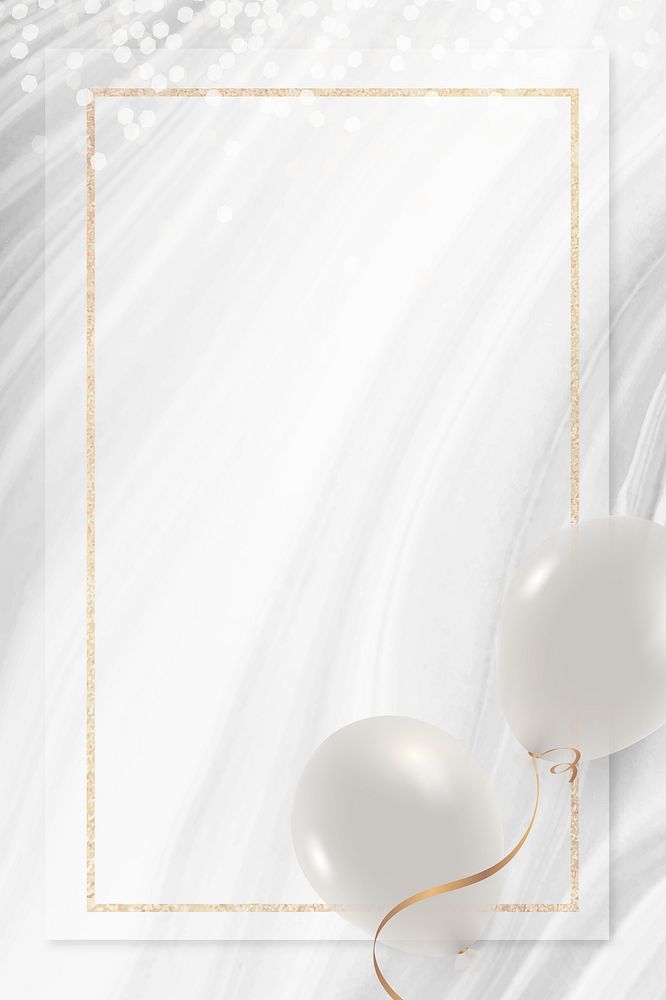 Pearl white balloons frame psd with marble background