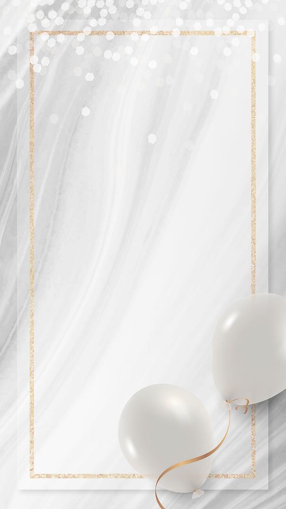 White balloons frame with marble background