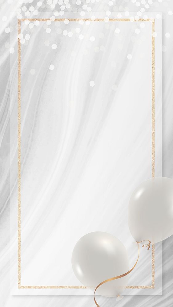 White balloons frame psd with marble background