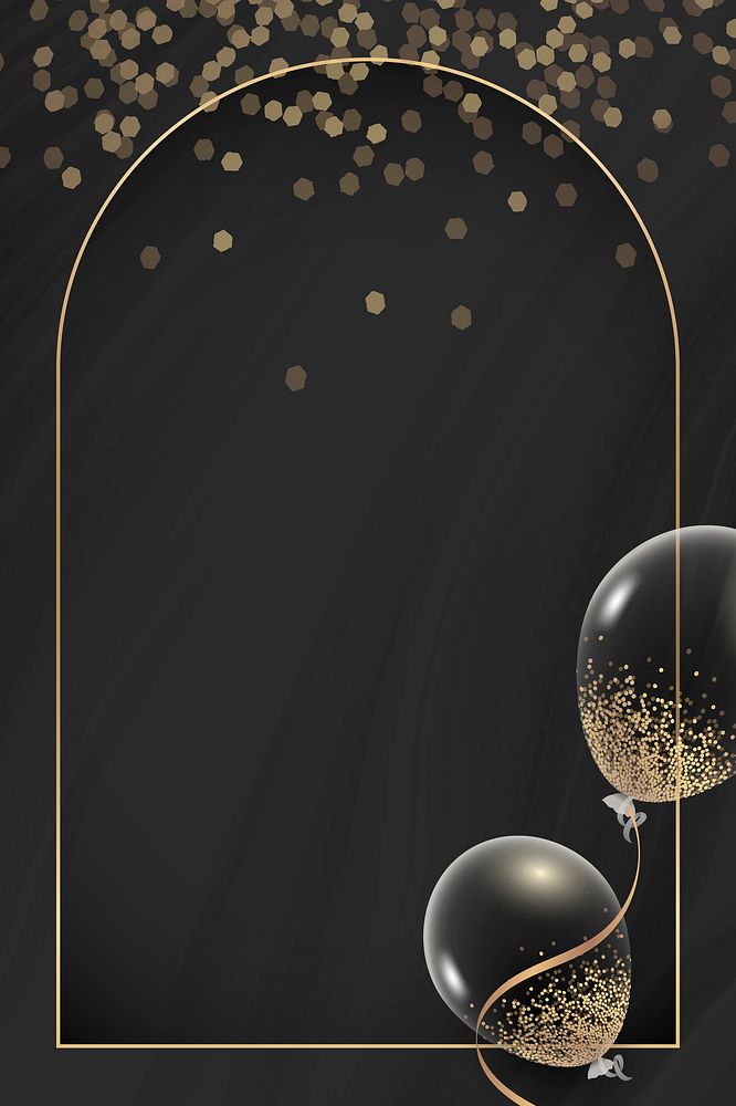 Sparkle new year balloons frame in black background