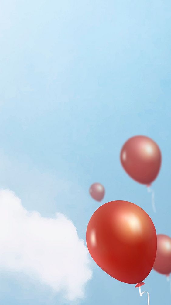 Blue sky wallpaper with flying red balloons