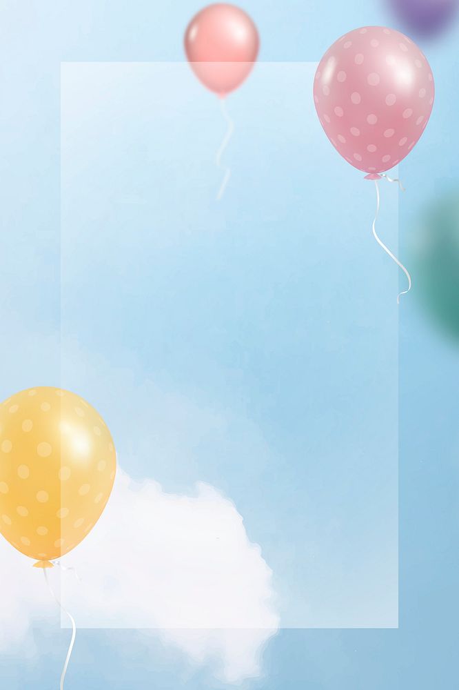 Colorful balloons frame psd in the sky