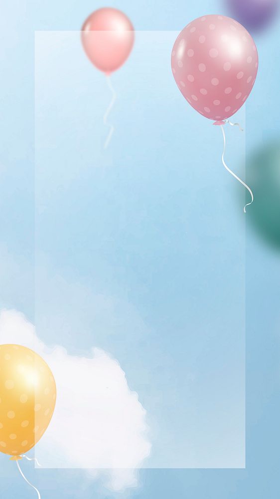 Colorful flying balloons frame design mobile phone wallpaper vector