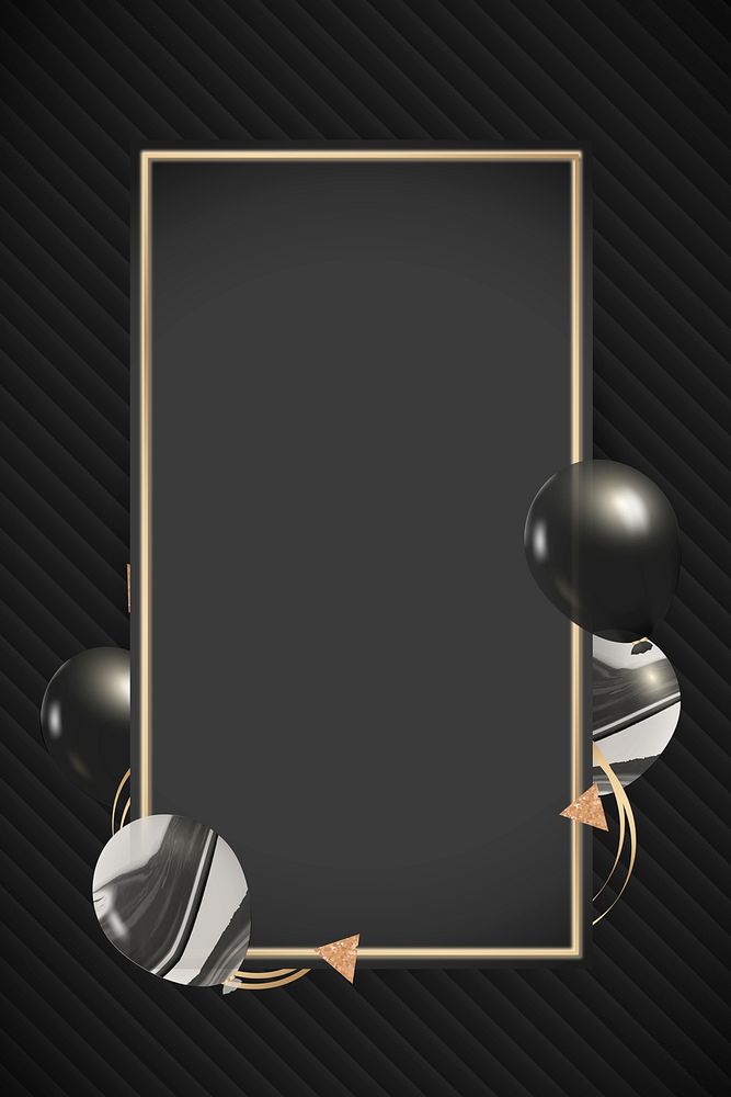 Luxury frame psd with black and marble balloons
