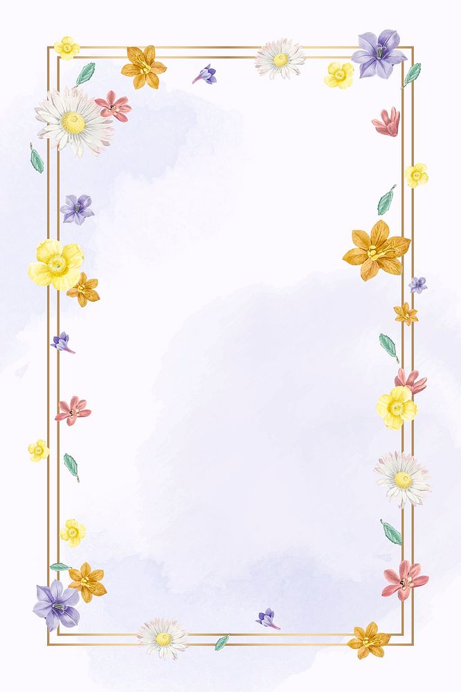 Colorful floral frame on watercolor pattern background vector