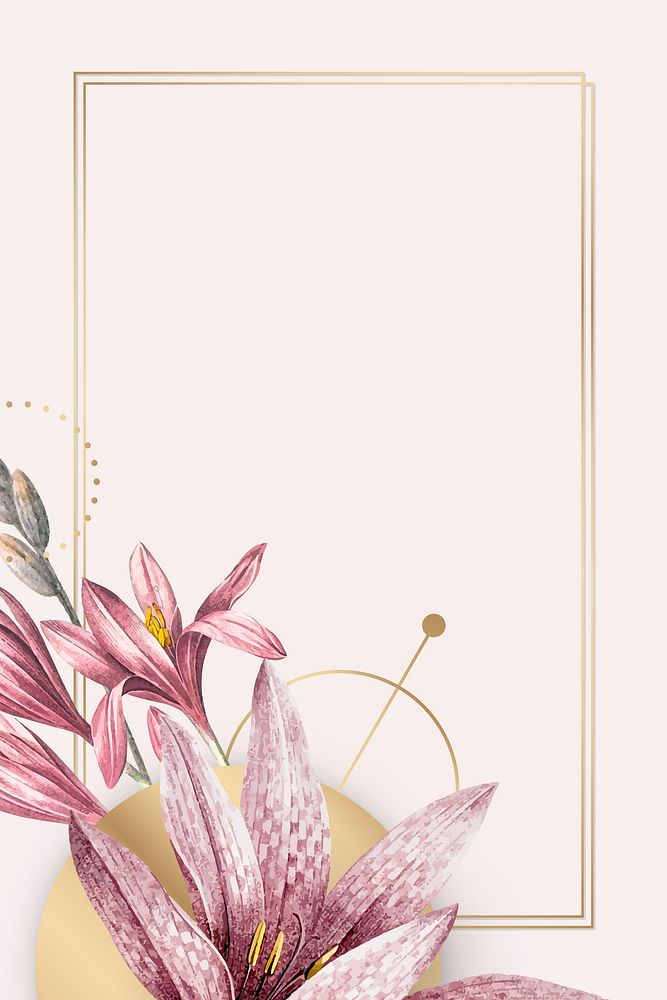 Pink amaryllis pattern with gold frame vector