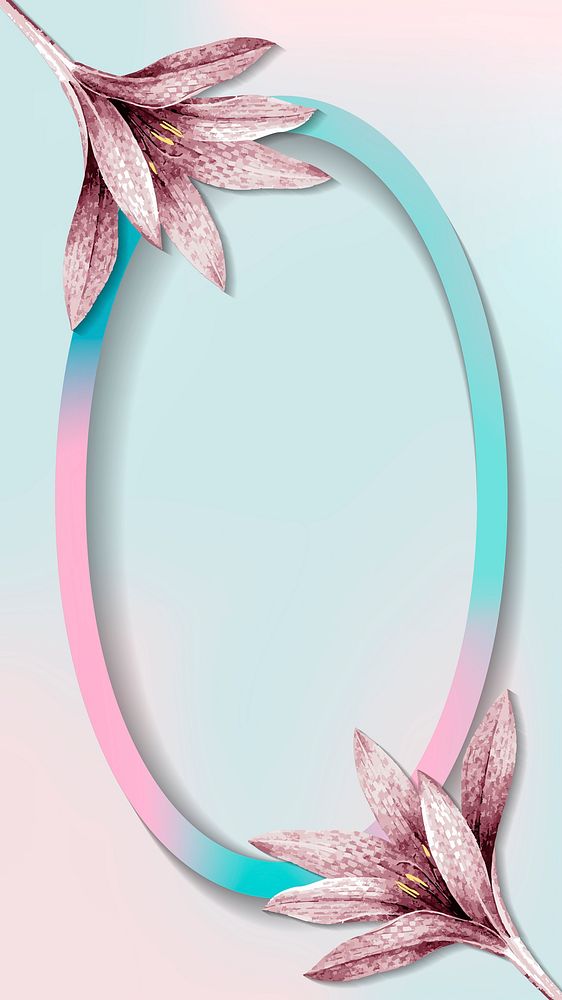 Oval frame with pink amaryllis pattern vector
