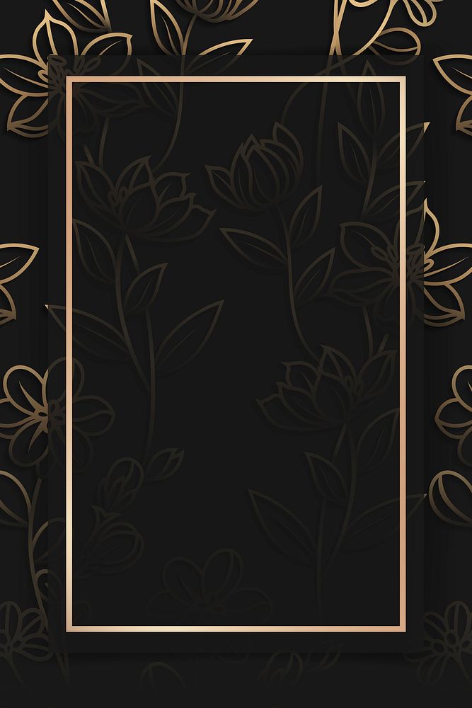 Rectangle gold frame on gold floral pattern on black background vector