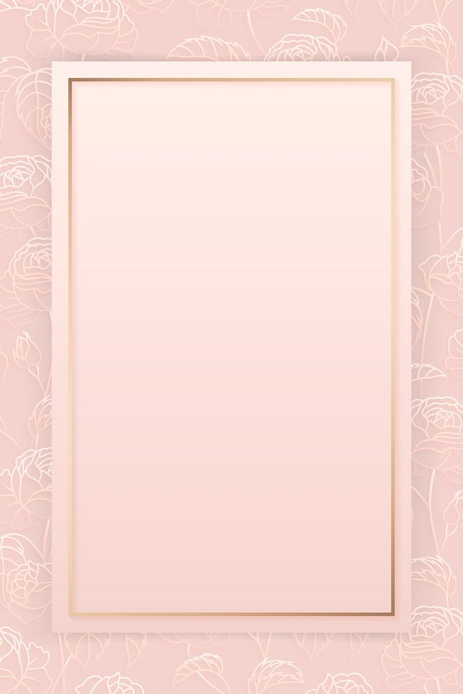 Rectangle gold frame on floral pattern pink background vector