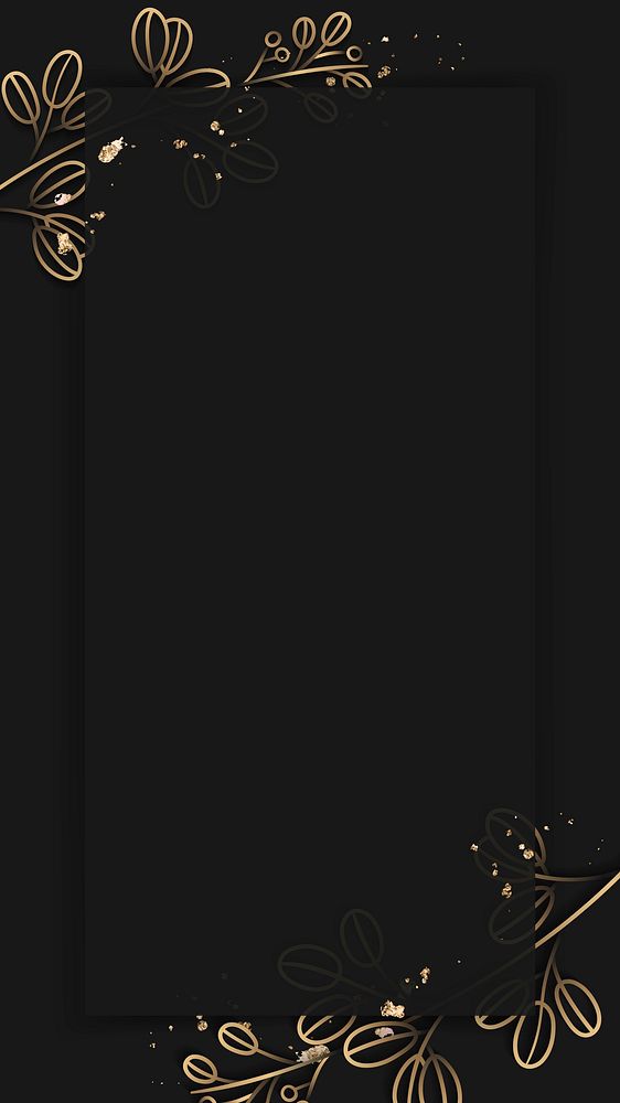 Gold floral pattern on black mobile phone wallpaper vector