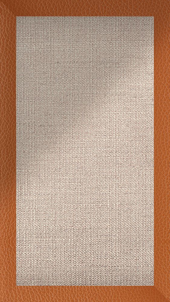 Orangish brown leather frame on brown fabric textured bacgkround vector