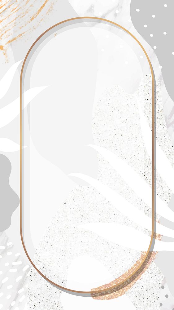 Oval gold frame on botanical Memphis pattern mobile phone wallpaper vector