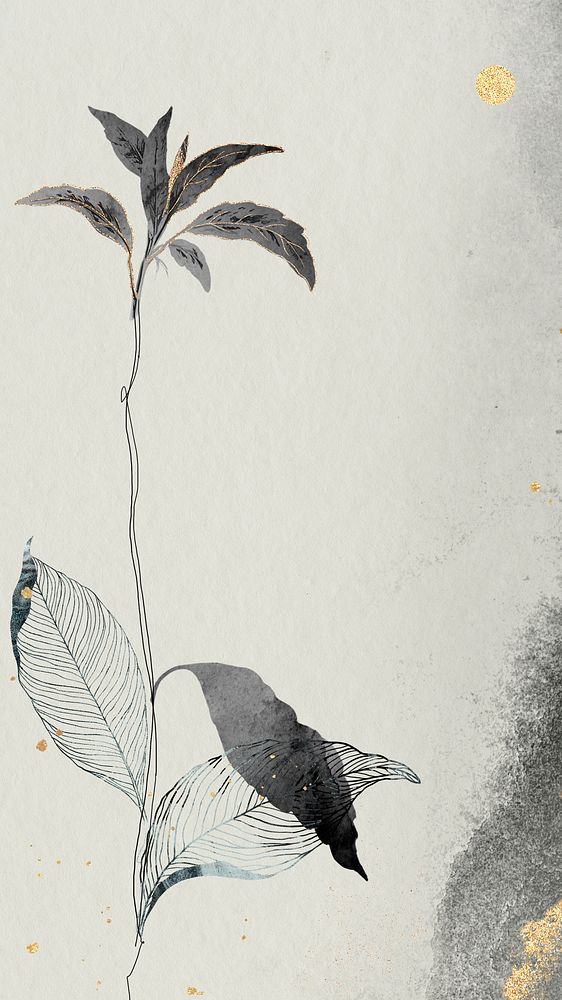 Detailed botanical gold leaf mobile phone wallpaper