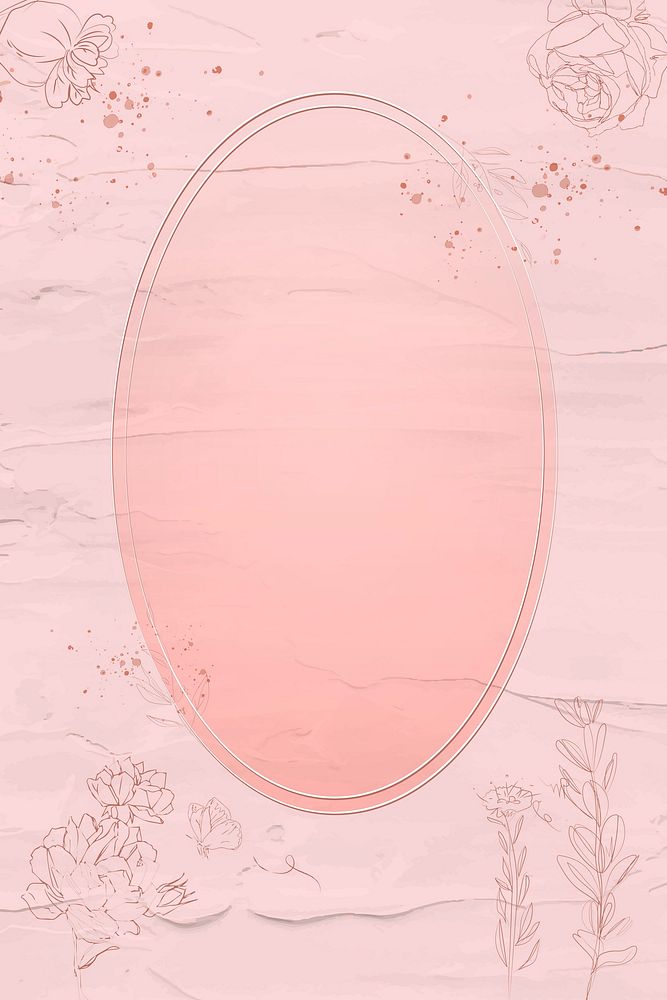 Pink floral oval frame vector