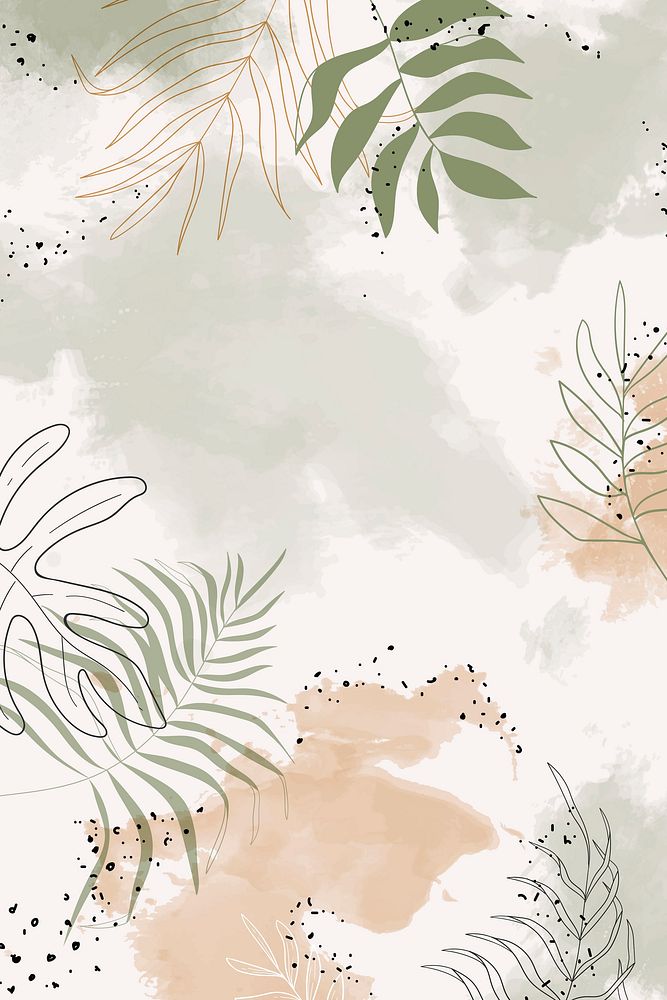 Beige leafy watercolor background vector